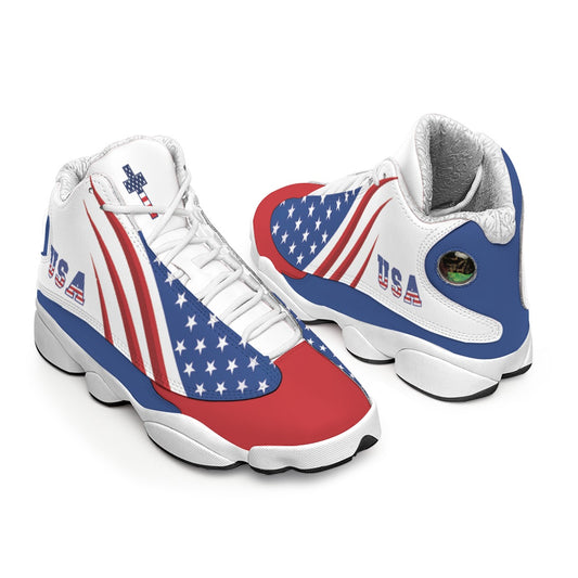 Christian Cross USA Flag Patriotic - Men's Curved Basketball Shoes With Thick Soles