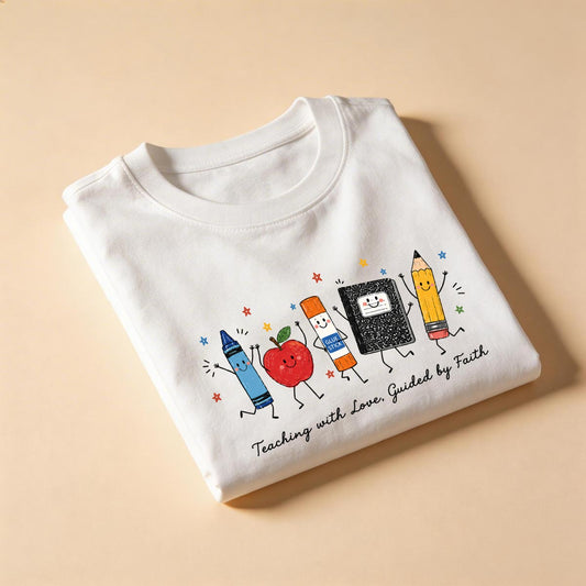 Teaching With Love Guided By Faith-Cute School Supplies Shirt