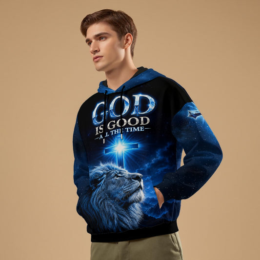 God Is Good All The Time Lion of Judah Christian Blue Hoodie