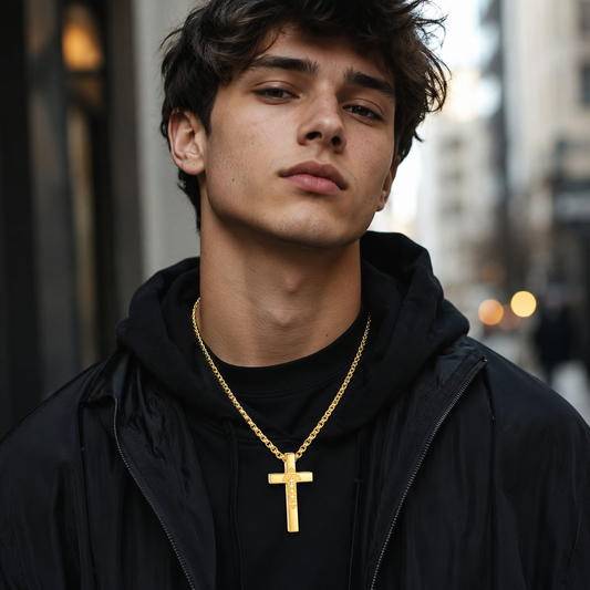 Gold Football Cross Necklace for Boys