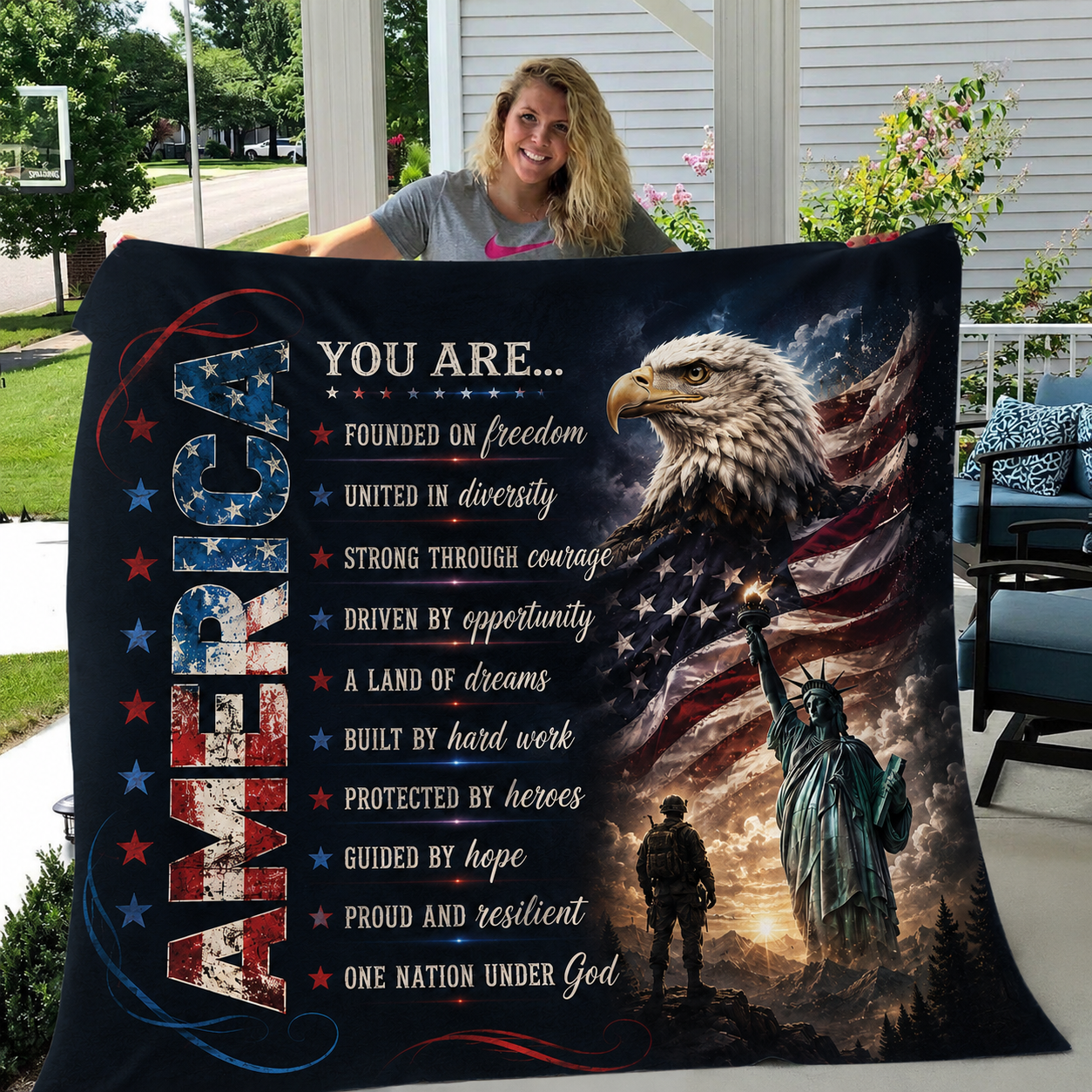 DailyFits America One Nation Under God Patriotic Eagle Blanket