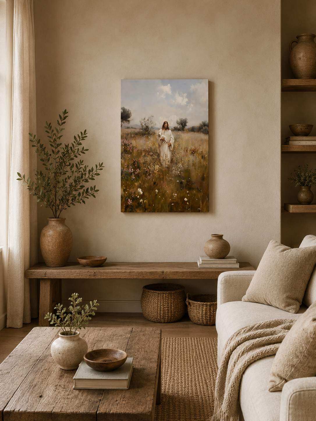 Jesus and the Lamb Canvas Wall Art