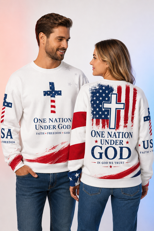 Christian Cross USA Flag Patriotic Sweater | Faith Freedom Christian Fleece Pullover