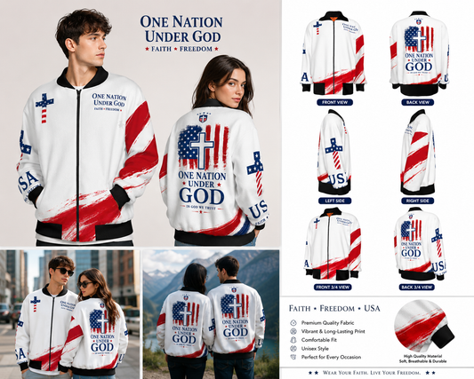 Christian Cross USA Flag Patriotic Knitted Fleece Lapel Outwear