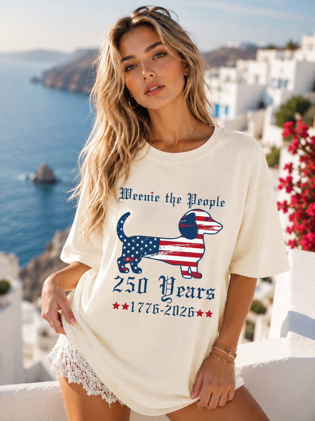 DailyFits Weenie The People 250 Years 1776-2026 Patriotic Dachshund T-Shirt