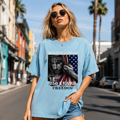 DailyFits One Nation Under God 250 Years of Freedom Patriotic Jesus T-Shirt