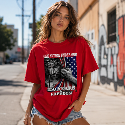 DailyFits One Nation Under God 250 Years of Freedom Patriotic Jesus T-Shirt