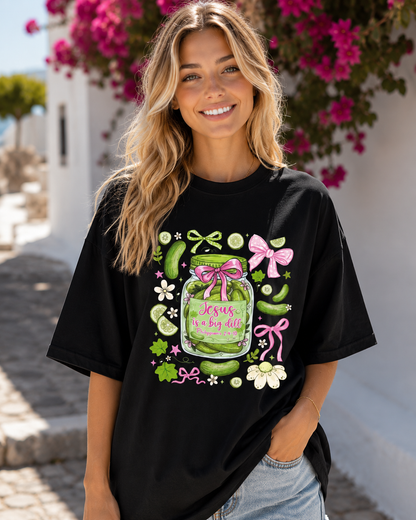 DailyFits Jesus Is A Big Dill Pickle Christian Cute Coquette Bow T-Shirt