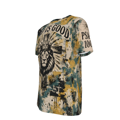 God Is Good Psalm 100:5 Lion Cross Christian Mesh T-Shirt