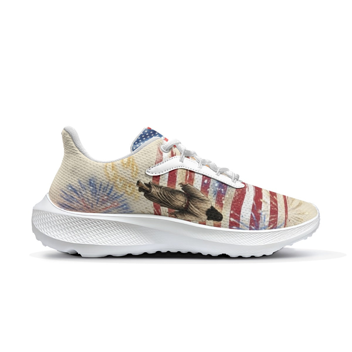 Christian American Flag Soccer Shoes | Jesus Walking on Water Patriotic Sneakers
