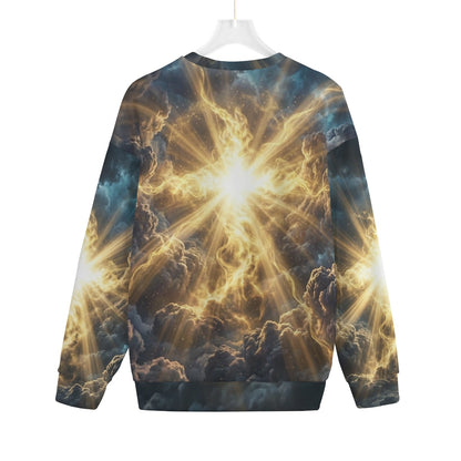 All-Over Print Unisex Drop-shoulder Knitted Fleece Sweater|DailyFits Radiant Cross Light