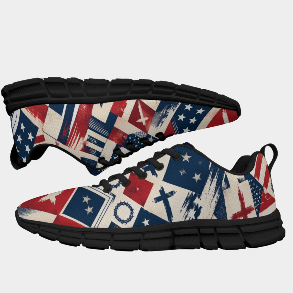 Faith Freedom - All-Over Print Men's Sports Shoes With Black Sole