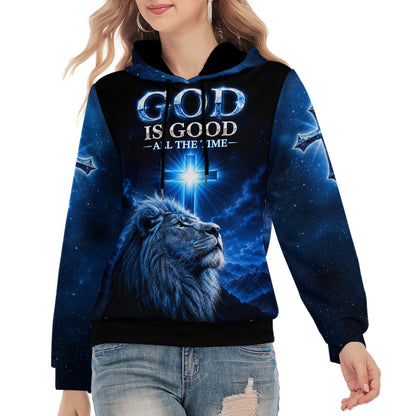 God Is Good All The Time Lion of Judah Christian Blue Hoodie