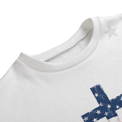 Christian Cross USA Flag Patriotic Sweater | Faith Freedom Christian Fleece Pullover