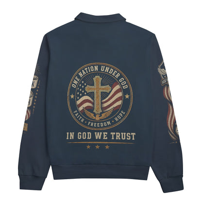 Faith Under God Patriotic Apparel Lapel Sweatshirt | 310GSM Cotton