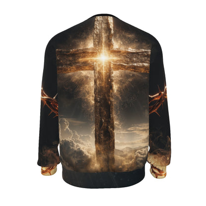 All-Over Print Unisex Drop-shoulder Knitted Fleece Sweater|DailyFits Faith Over Fear