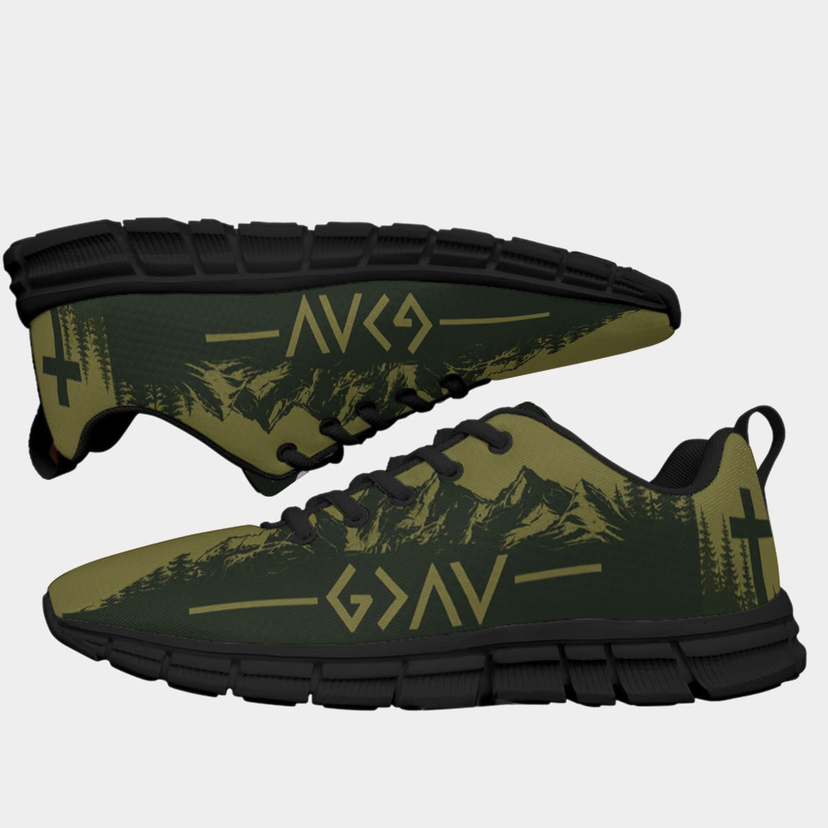 Faith Mountain Cross - All-Over Print Men's Sports Shoes With Black Sole