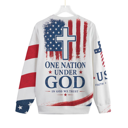 Christian Cross USA Flag Patriotic Sweater | Faith Freedom Christian Fleece Pullover