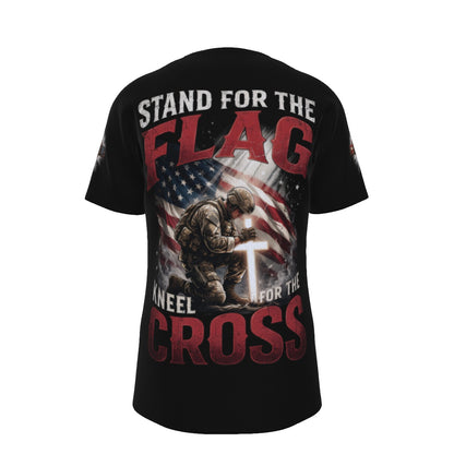 Stand for the Flag Kneel for the Cross Christian Veteran T-Shirt