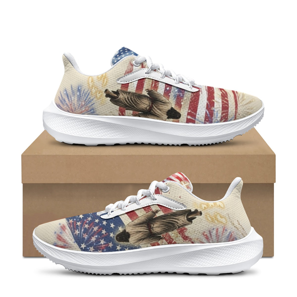 Christian American Flag Soccer Shoes | Jesus Walking on Water Patriotic Sneakers