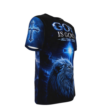 God Is Good All The Time- Lion of Judah Christian Blue T-Shirt