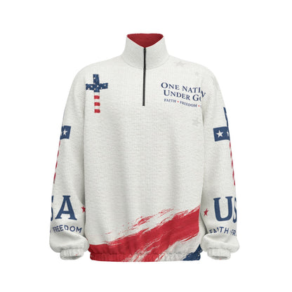 Christian Cross USA Flag Patriotic Turtleneck Zippered Sweatshirt