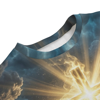 All-Over Print Unisex Drop-shoulder Knitted Fleece Sweater|DailyFits Radiant Cross Light