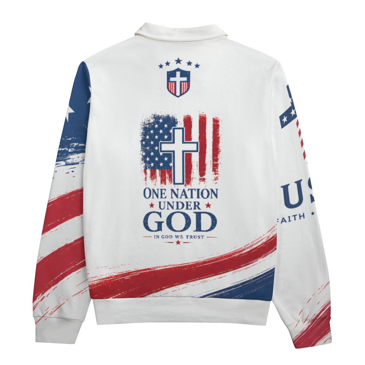 Christian Cross USA Flag Patriotic Lapel Sweatshirt | 310GSM Cotton