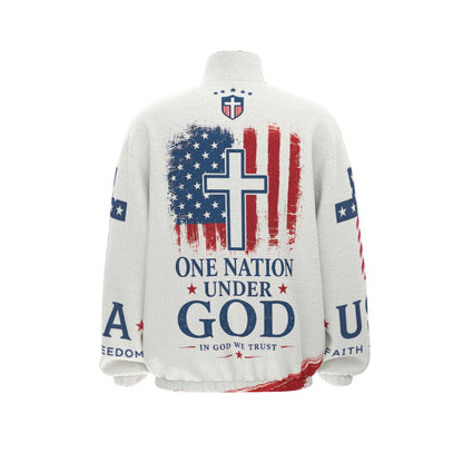 Christian Cross USA Flag Patriotic Turtleneck Zippered Sweatshirt