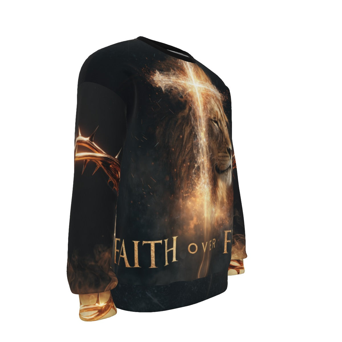 All-Over Print Unisex Drop-shoulder Knitted Fleece Sweater|DailyFits Faith Over Fear