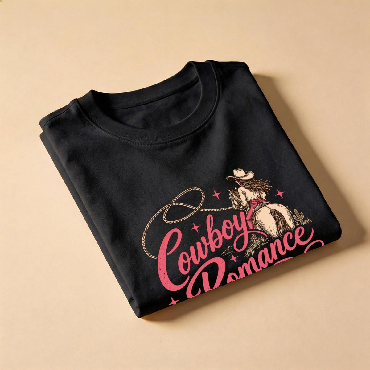 DailyFits Cowboy Romance Giddy Up Shirt, Pink Western Cowgirl Graphic Tee, Vintage Horse Riding T-Sh