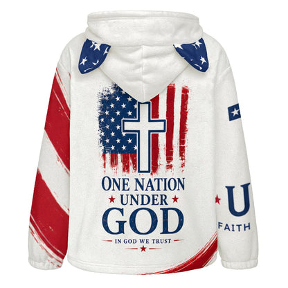 Christian Cross USA Flag Patriotic Cozy Cat Ear Hoodie