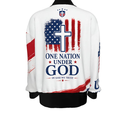 Christian Cross USA Flag Patriotic Knitted Fleece Lapel Outwear