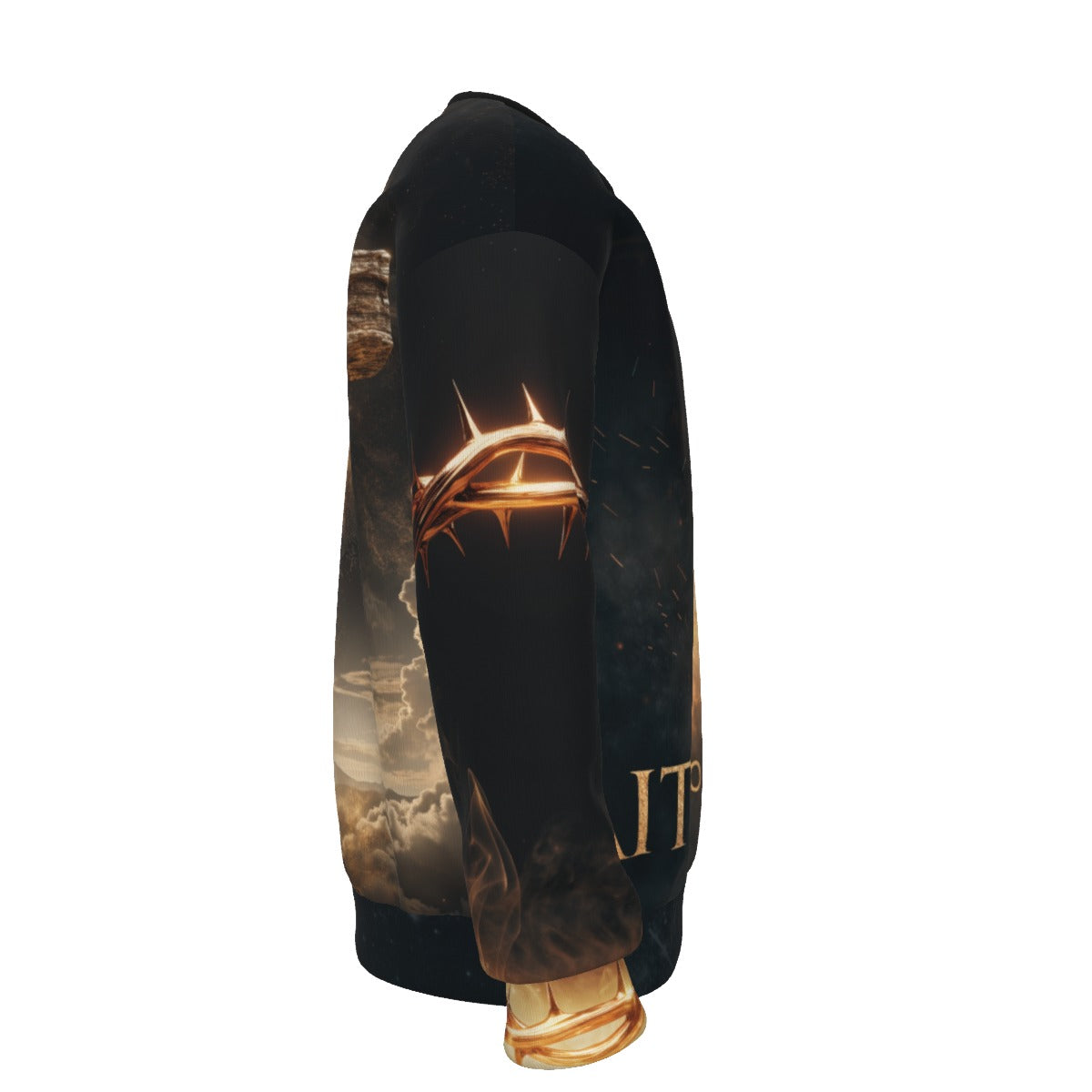 All-Over Print Unisex Drop-shoulder Knitted Fleece Sweater|DailyFits Faith Over Fear