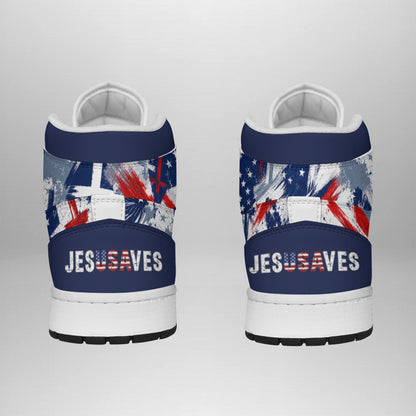 Jesus Saves Patriotic - Men's Synthetic Leather Stitching Shoes