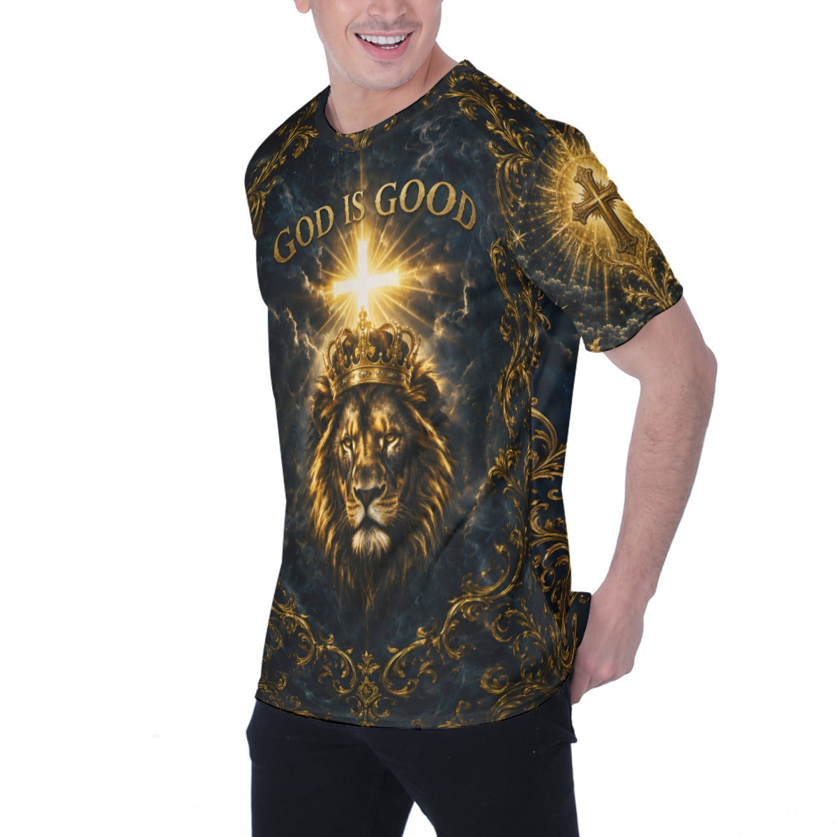 God Is Good All The Time Lion Crown Christian Mesh T-Shirt