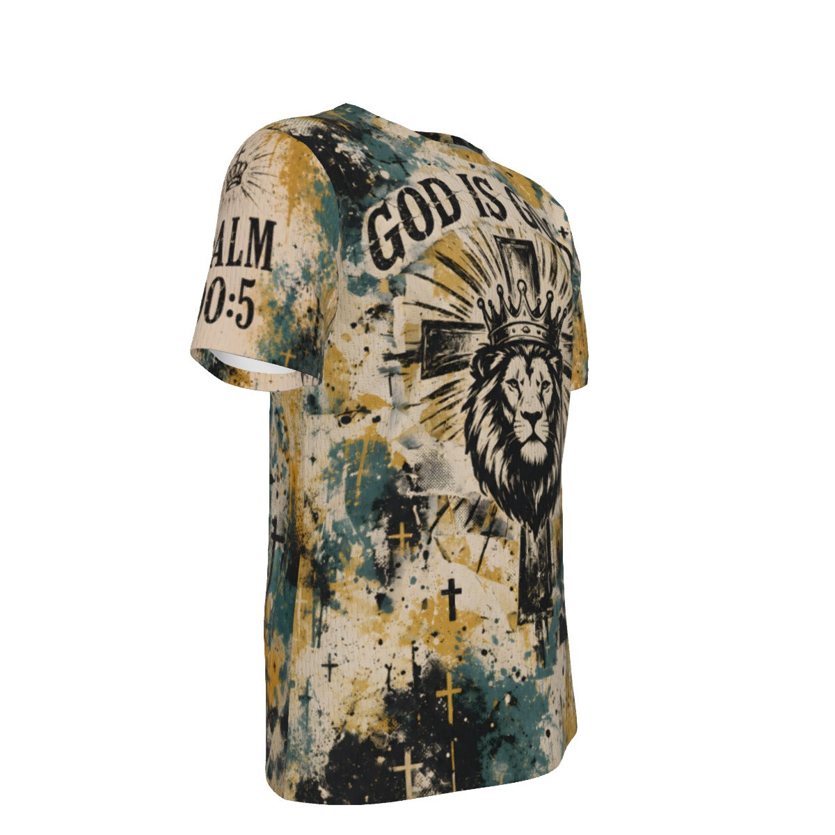 God Is Good Psalm 100:5 Lion Cross Christian Mesh T-Shirt