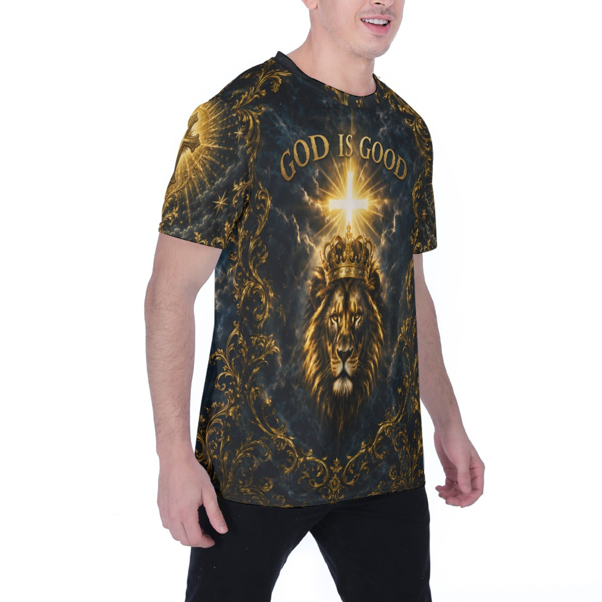 God Is Good All The Time Lion Crown Christian Mesh T-Shirt