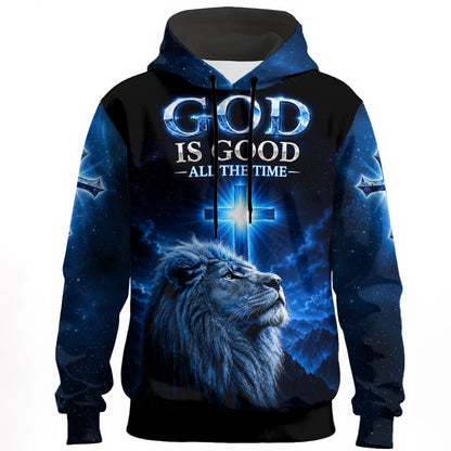 God Is Good All The Time Lion of Judah Christian Blue Hoodie