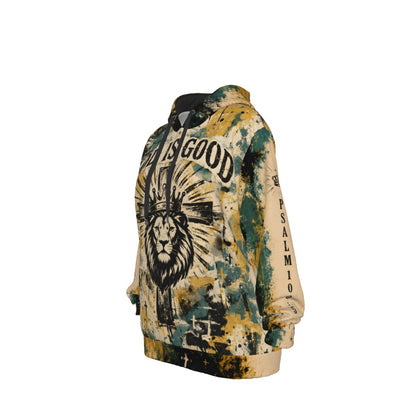 God Is Good Lion Cross Christian Cotton Hoodie