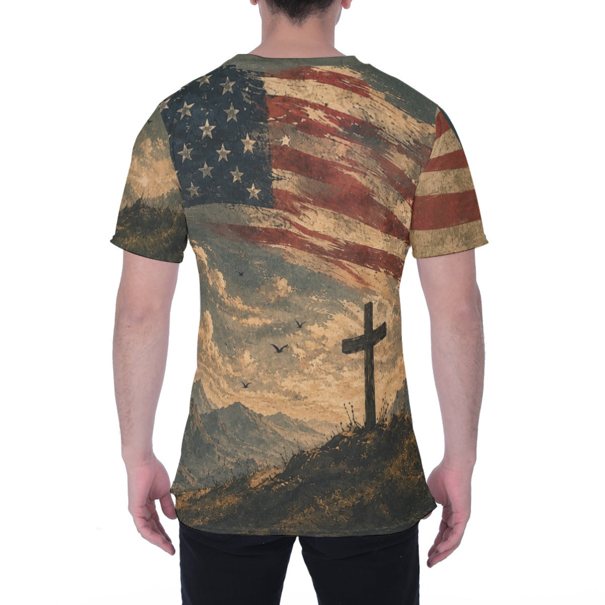 DailyFits True Freedom In Him Christian Patriotic Cross Shirt