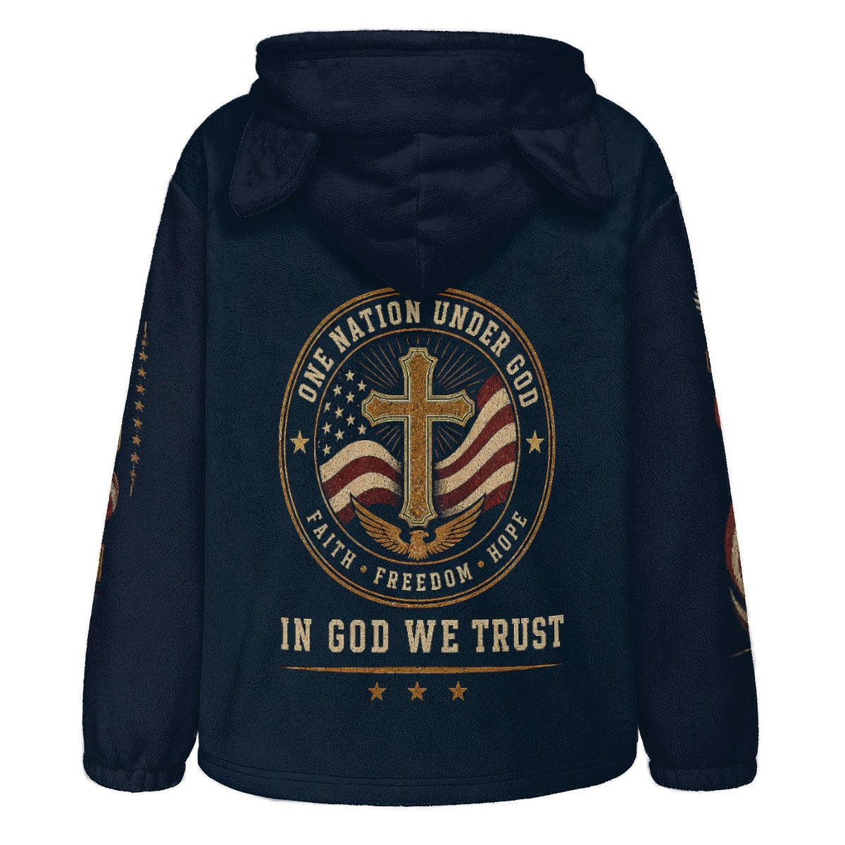 Faith Under God Patriotic Apparel Cozy Cat Ear Hoodie
