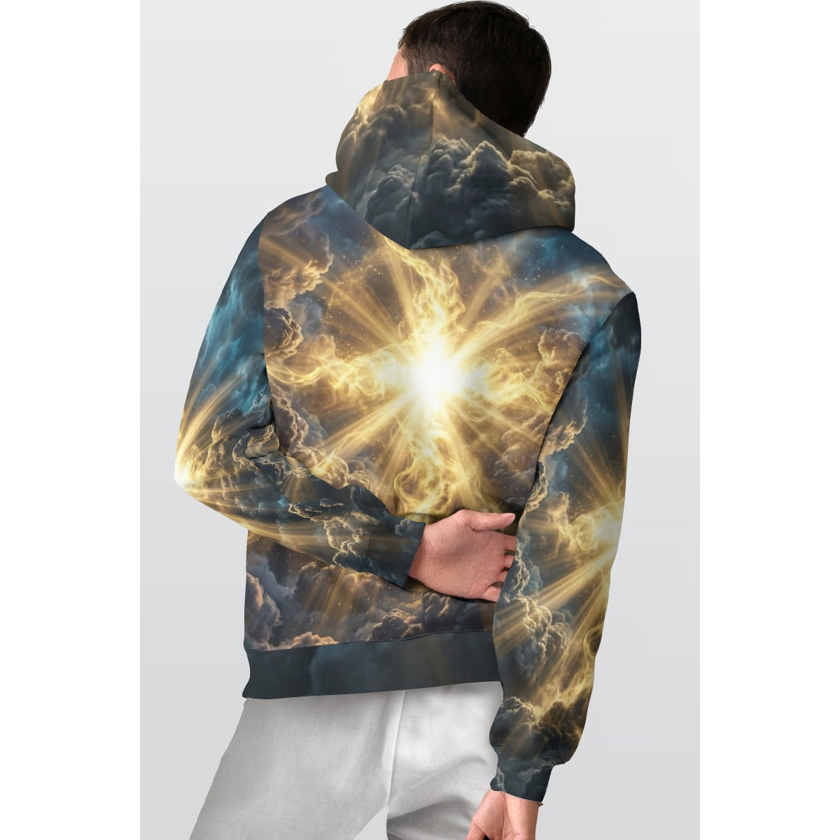 All-Over Print Men's Thicken Pullover Hoodie|DailyFits Radiant Cross Light