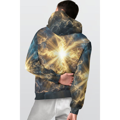 All-Over Print Men's Thicken Pullover Hoodie|DailyFits Radiant Cross Light