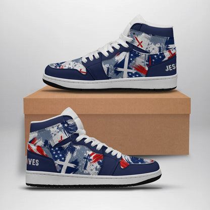Jesus Saves Patriotic - Men's Synthetic Leather Stitching Shoes