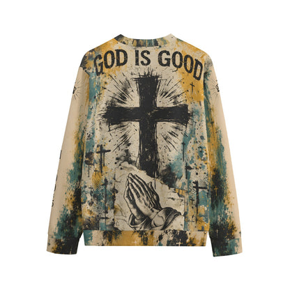 God Is Good Lion Cross Christian Crewneck Sweatshirt