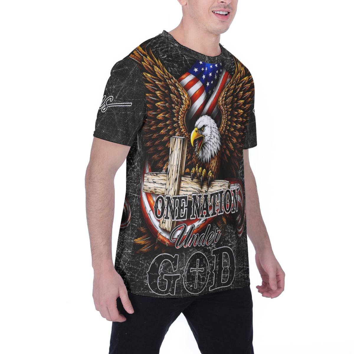 One Nation Under God Eagle Cross Patriotic Christian 3D All Over Print T-Shirt