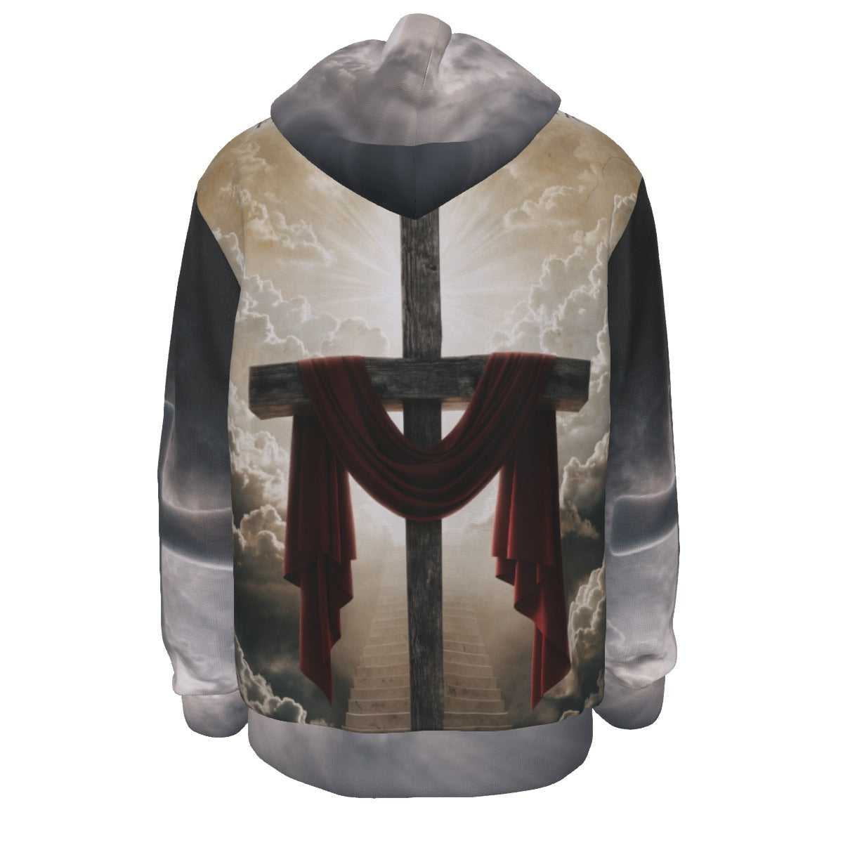 Hoodie with a cross design on a white background