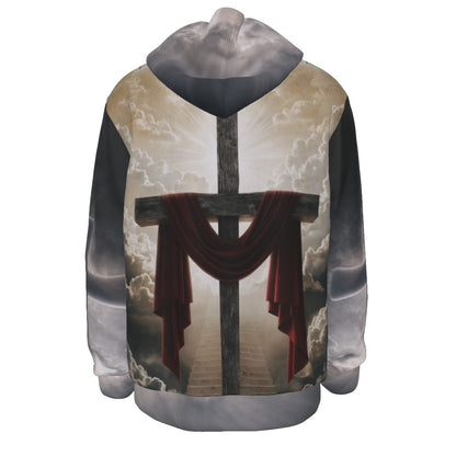 Hoodie with a cross design on a white background