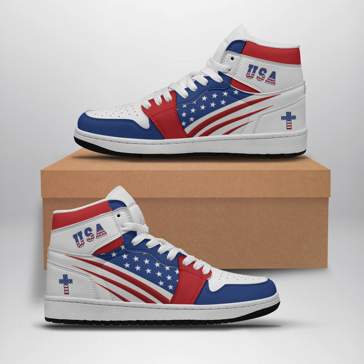 Christian Cross  Patriotic - Men's Synthetic Leather Stitching Shoes